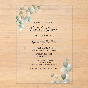 Eucalyptus Greenery Bridal Shower Acrylic Invitations