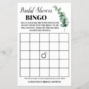 Eucalyptus Greenery Bridal Shower Bingo Game Card Flyer