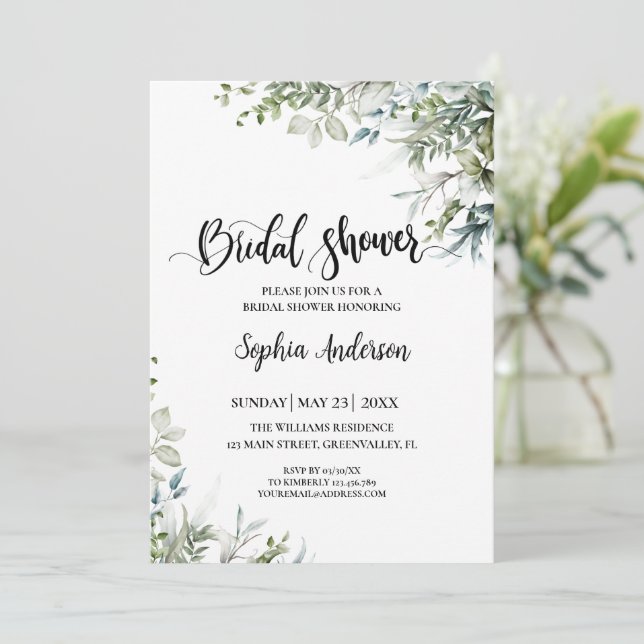 Eucalyptus Greenery Bridal Shower Boho Rustic  Invitation (Standing Front)