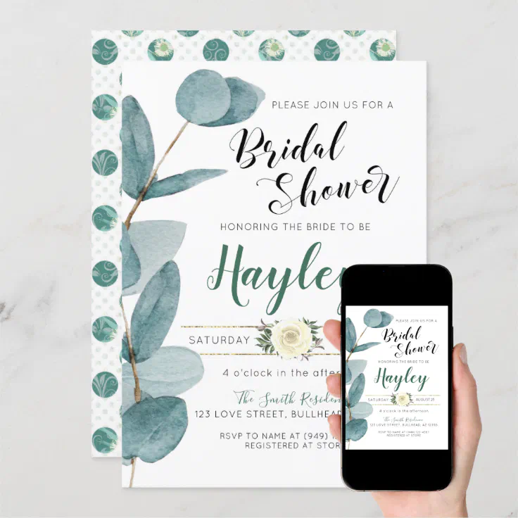 Eucalyptus Greenery Bridal Shower Invitation Zazzle 1179