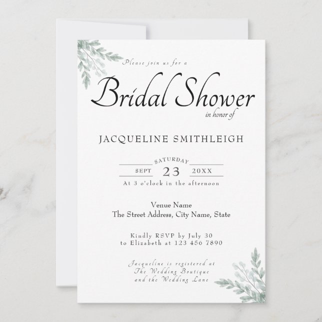 Eucalyptus Greenery Bridal Shower Invitation (Front)