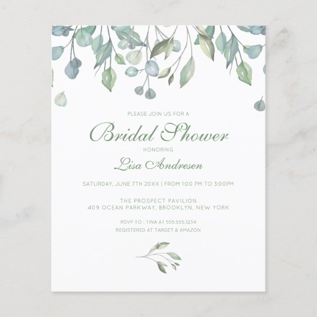 Eucalyptus Greenery Bridal Shower Invitation (Front)