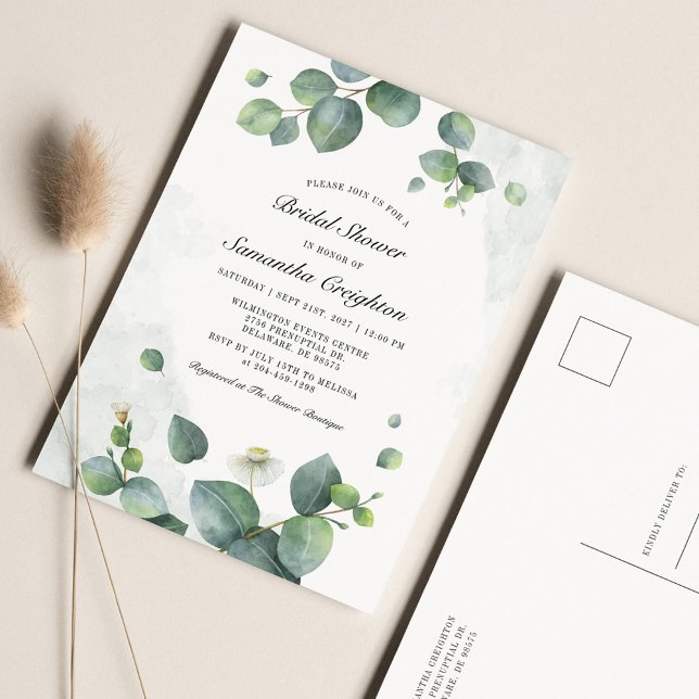 Eucalyptus Greenery Bridal Shower Invitation Postcard (Creator Uploaded)