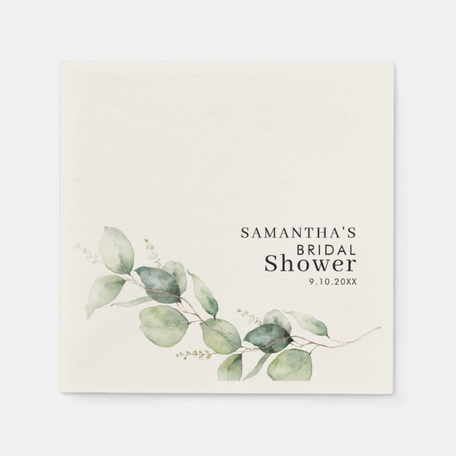 Eucalyptus Greenery Bridal Shower Paper Napkins (Front)