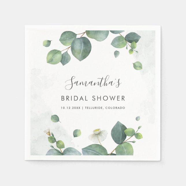 Eucalyptus Greenery Bridal Shower Paper Napkins (Front)