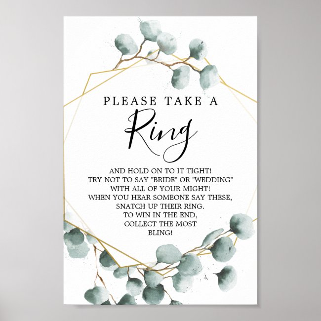 Eucalyptus Greenery Bridal Shower Ring Game Poster