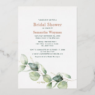Eucalyptus Greenery Bridal Shower Rose Gold Foil Invitation