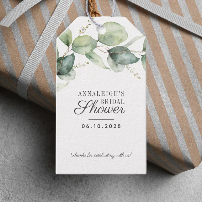 Eucalyptus Greenery Bridal Shower Thank You Favor Gift Tags | Zazzle