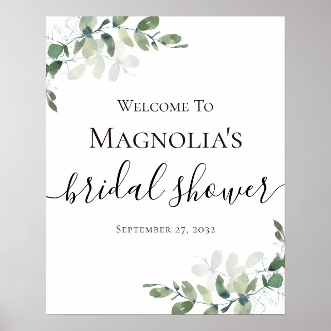 Eucalyptus Greenery Bridal Shower Welcome Sign (Front)