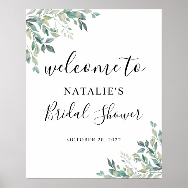 Eucalyptus Greenery Bridal Shower Welcome Sign (Front)