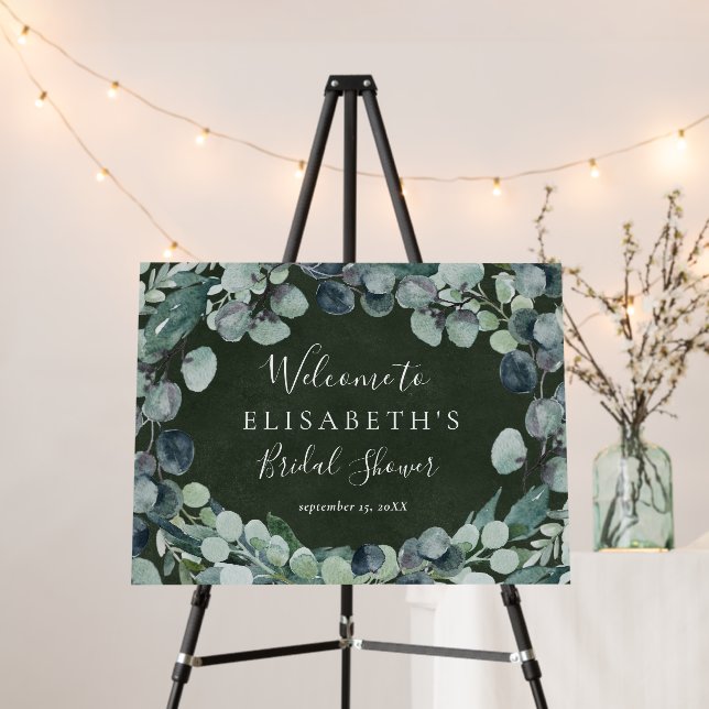Eucalyptus greenery bridal shower welcome sign (In Situ (Stand))