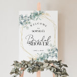 Eucalyptus Greenery Bridal Shower Welcome Sign<br><div class="desc">This eucalyptus greenery bridal shower welcome sign is perfect for a spring or summer garden wedding shower. This collection features watercolor eucalyptus greenery with gold geometric accents. Coordinating welcome signs compliment your bridal shower décor. Make this sign your own by including the bride's name and the shower date. For further...</div>