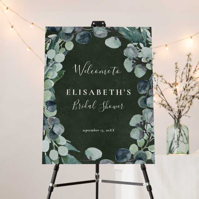 Eucalyptus greenery bridal shower welcome sign (In Situ (Stand))