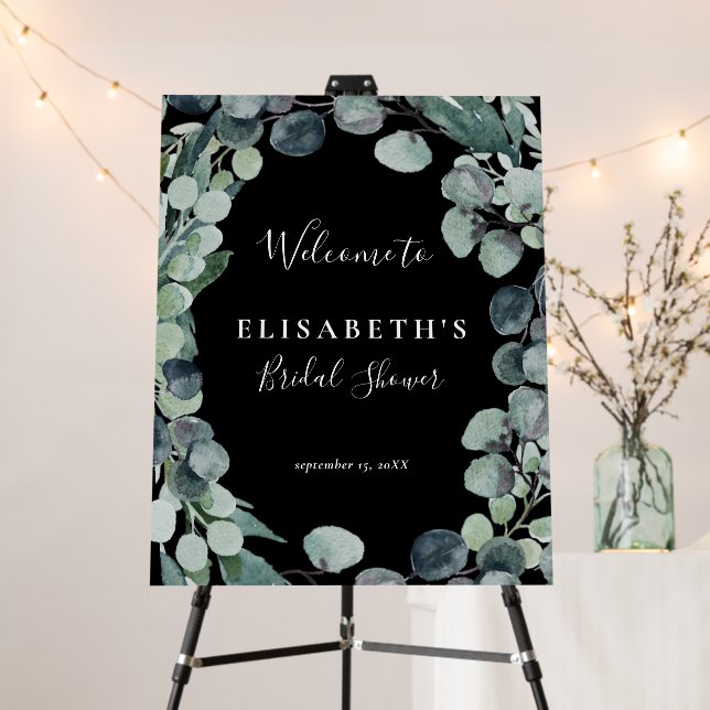 Eucalyptus greenery bridal shower welcome sign (In Situ (Stand))
