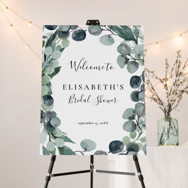 Eucalyptus greenery bridal shower welcome sign (In Situ (Stand))