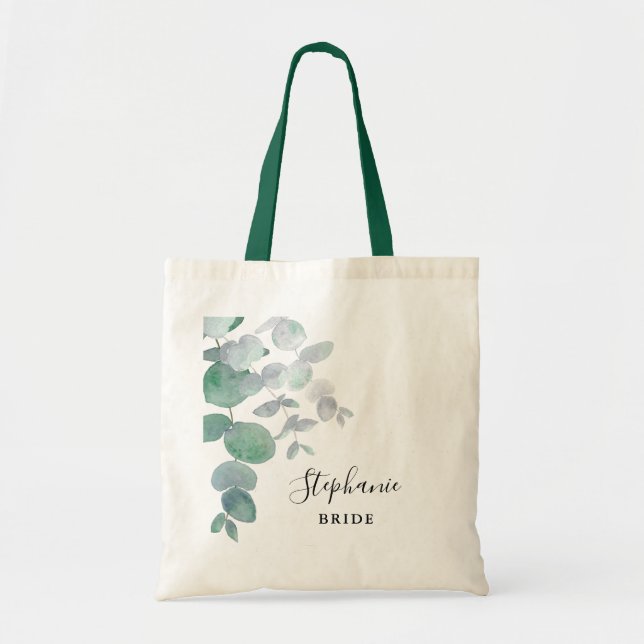 Eucalyptus Greenery Bride Personalized Tote Bag (Front)
