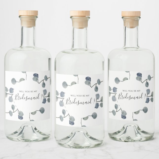 Eucalyptus Greenery Bridesmaid Proposal Liquor Bottle Label (Bottles)