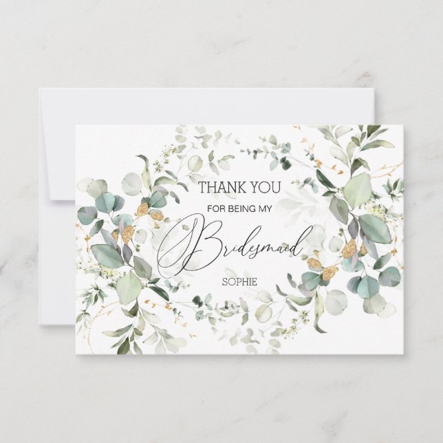 Eucalyptus Greenery Bridesmaid Thank You card (Front)