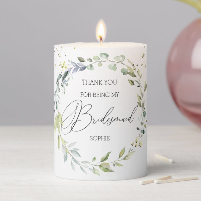 Eucalyptus Greenery Bridesmaid Thank You Gift Pill Pillar Candle (In Situ)