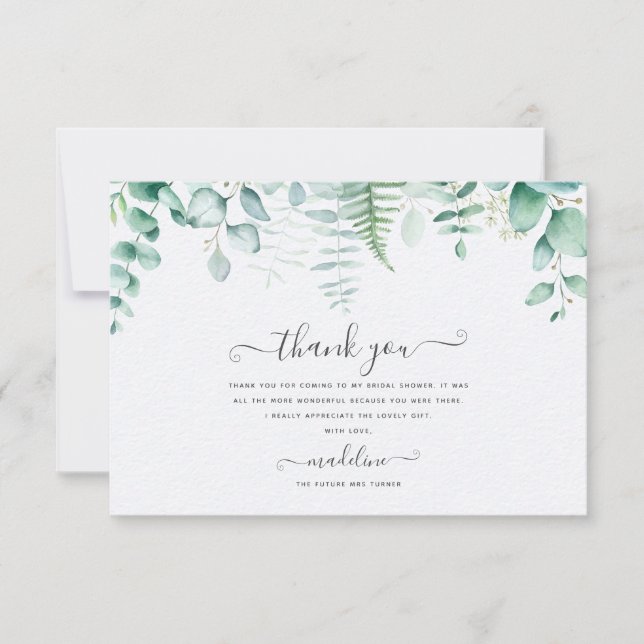 Eucalyptus Greenery Brunch Bridal Thank You  (Front)