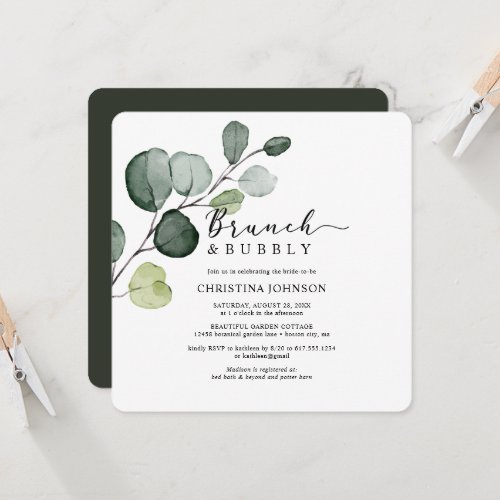 Eucalyptus Greenery Brunch Bubbly Bridal Shower Invitation