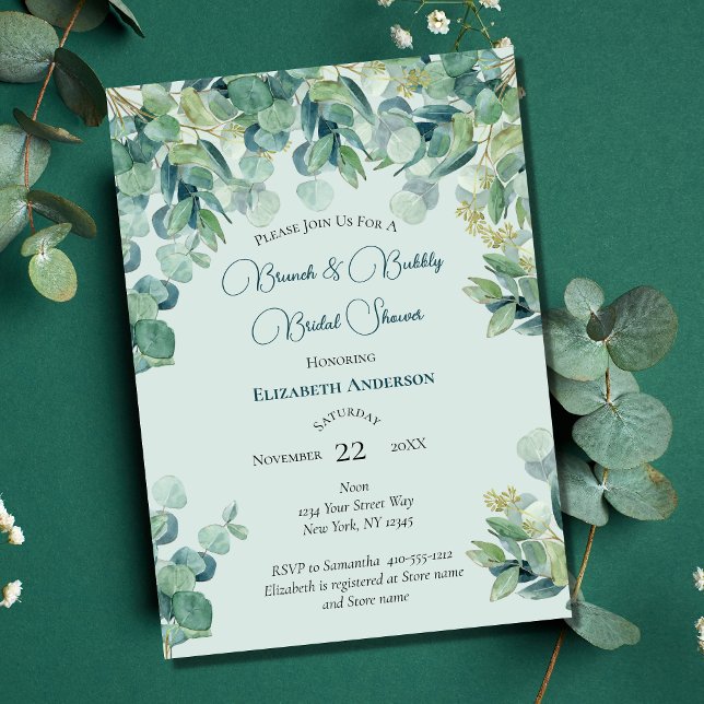 Eucalyptus Greenery Brunch Bubbly Bridal Shower Invitation (Creator Uploaded)