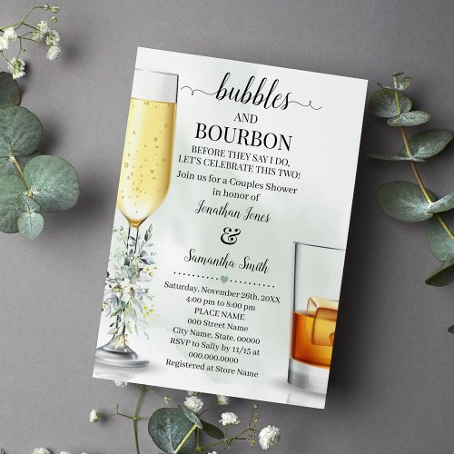 Eucalyptus greenery bubbles Bourbon couples shower Invitation
