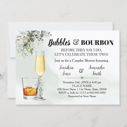 Eucalyptus greenery bubbles  Bourbon Shower Invit Invitation