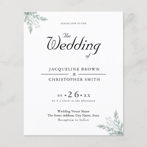 Eucalyptus Greenery Budget Chic Wedding Invitation Flyer