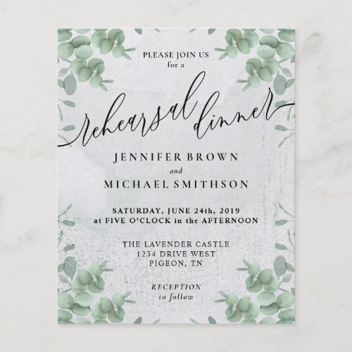 Eucalyptus Greenery budget Rehearsal Dinner Flyer