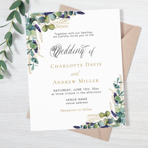 Eucalyptus greenery budget wedding invitation