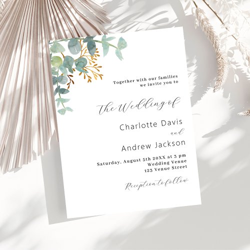 Eucalyptus greenery budget wedding invitation flyer