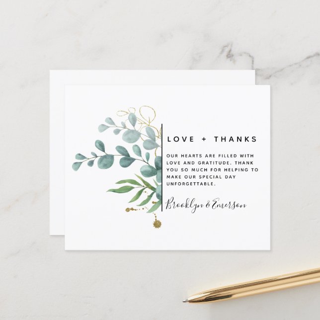 Eucalyptus Greenery Budget Wedding Thank You Note (Front/Back In Situ)