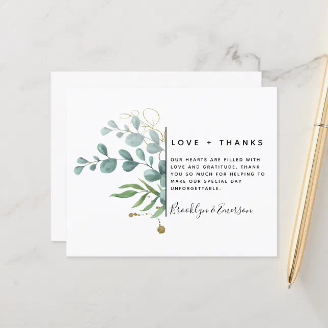 Eucalyptus Greenery Budget Wedding Thank You Note | Zazzle