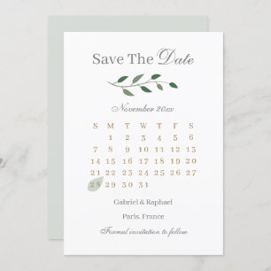 Eucalyptus Greenery Calendar Save The Date Wedding Invitation