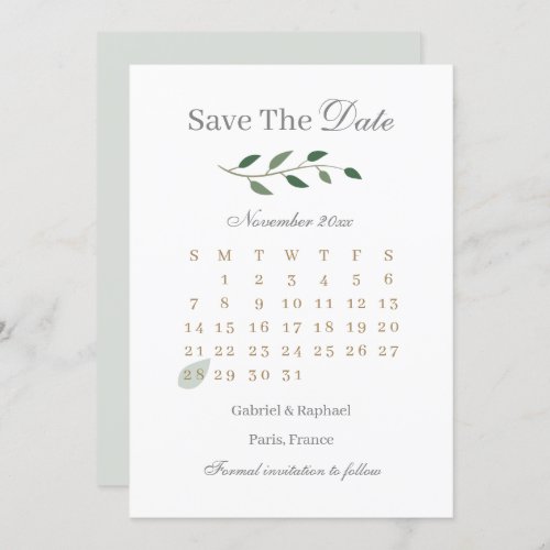 Eucalyptus Greenery Calendar Save The Date Wedding Invitation