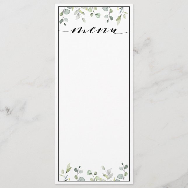 Eucalyptus Greenery Calligraphy Blank Wedding Menu (Front)