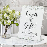 Eucalyptus Greenery Calligraphy Cards & Gifts Pedestal Sign<br><div class="desc">Watercolor eucalyptus greenery along the top and bottom with a cursive swash font calligraphy script advising your guests where to place their cards and gifts with your names and wedding date.</div>