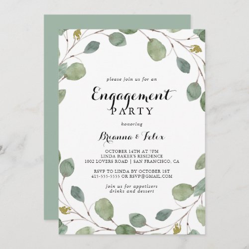 Eucalyptus Greenery Calligraphy Engagement Party Invitation