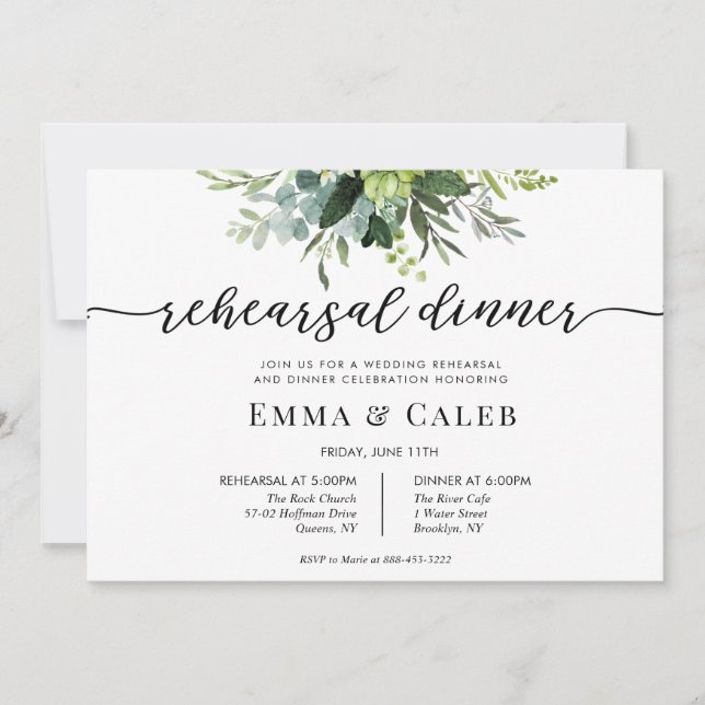 Eucalyptus Greenery Calligraphy Rehearsal Dinner Invitation (Front)
