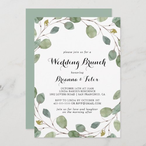 Eucalyptus Greenery Calligraphy Wedding Brunch Invitation