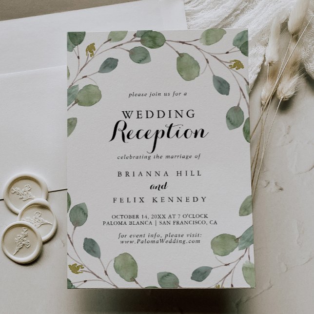 Eucalyptus Greenery Calligraphy Wedding Reception Invitation (Creator Uploaded)
