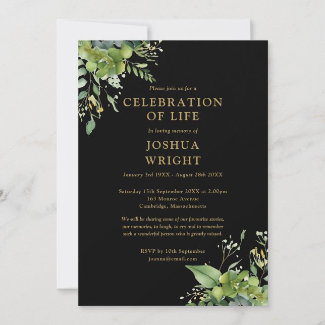Eucalyptus Greenery Celebration Of Life Funeral Invitation (Front)