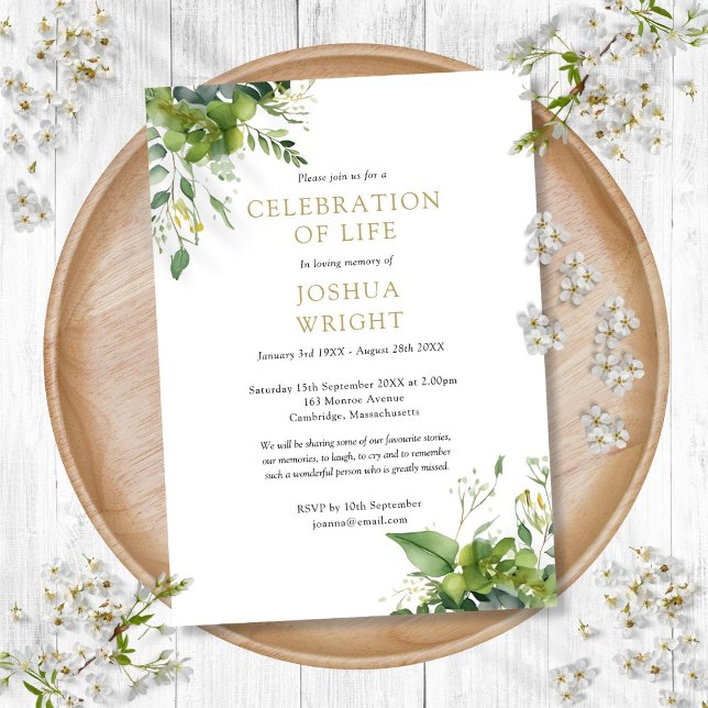 Eucalyptus Greenery Celebration Of Life Funeral Invitation (Eucalyptus Greenery Celebration Of Life Funeral Invitation)