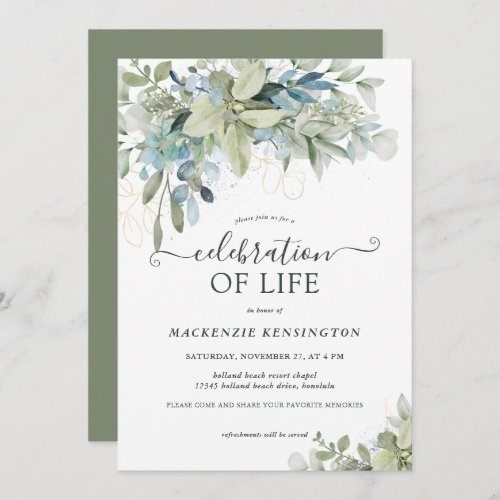 Eucalyptus Greenery Celebration of Life Memorial Invitation