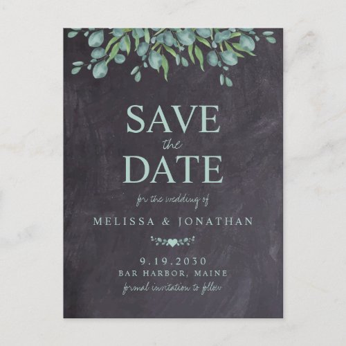 Eucalyptus Greenery Chalkboard Save The Date Announcement Postcard