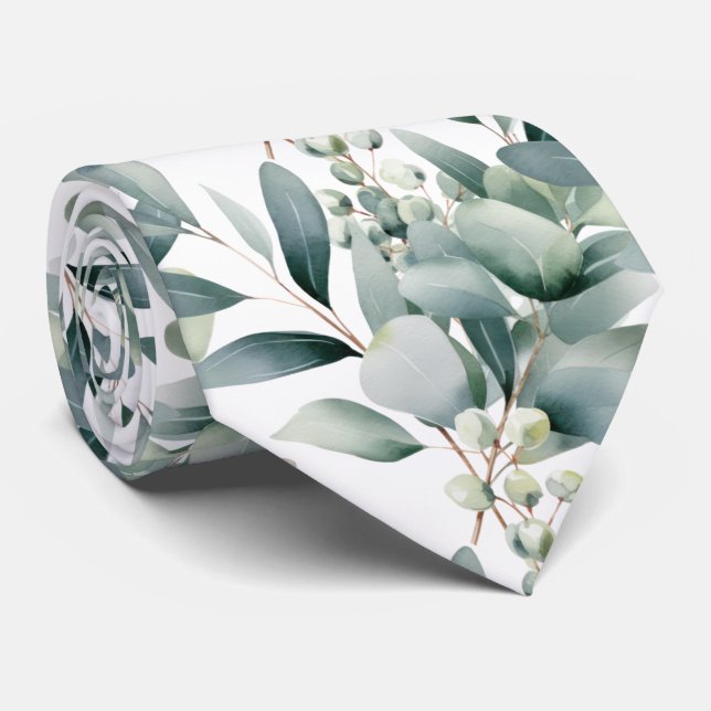 Eucalyptus Greenery Classic Formal Floral Neck Tie (Rolled)