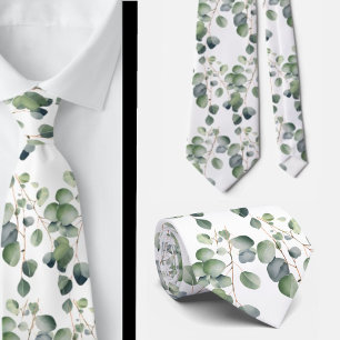 Eucalyptus Greenery Classic Formal Floral Neck Tie
