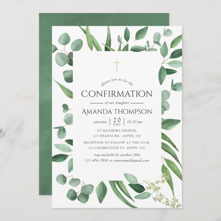 Eucalyptus Greenery Confirmation Invitation | Zazzle