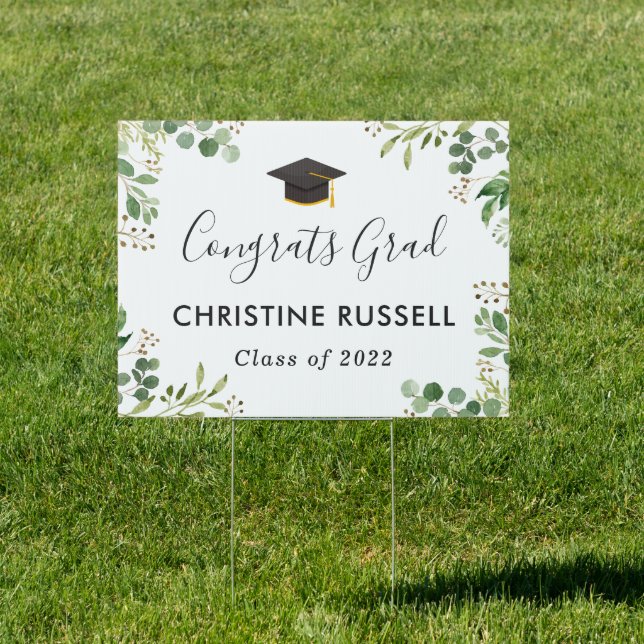 Eucalyptus Greenery Congrats Grad Yard Sign (Insitu)